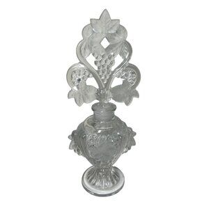 Vintage Perfume Bottle Clear Frosted Glass Grapes Vine Irving Rice